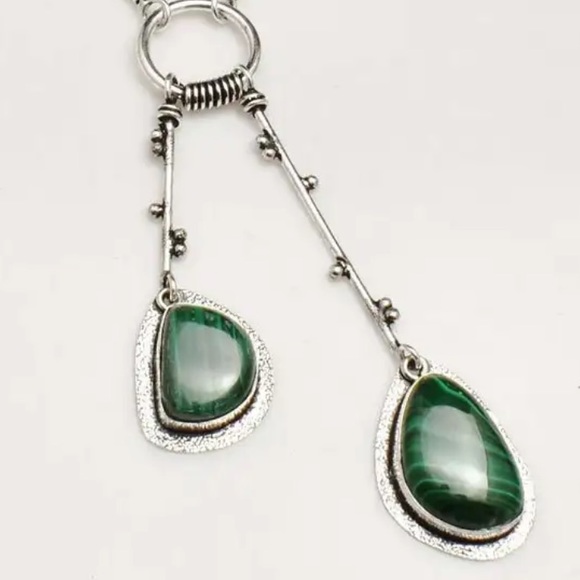 Modern Malachite Solar dangle multi-gem handmade statement Necklace - Picture 5 of 10